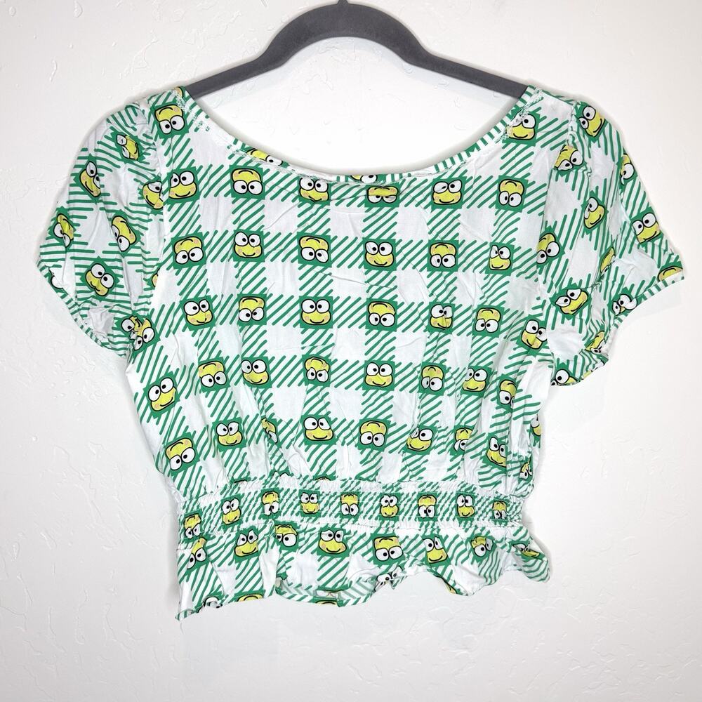 Keroppi Sanrio X Hot Topic Gingham Peplum Top Womens XL Green Frogs - Picture 6 of 6